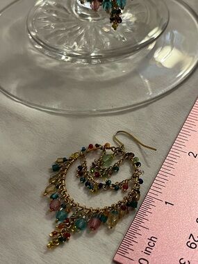 Gold-Tone Multi-Color Beaded Hoop Earrings